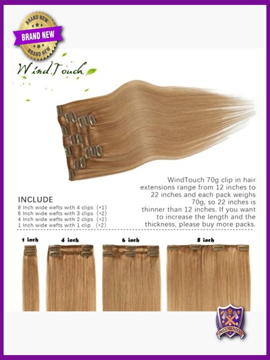 20 Inch Clip In Hair Extensions 100% Human Hair 70g 7 Pieces Straight main image 5